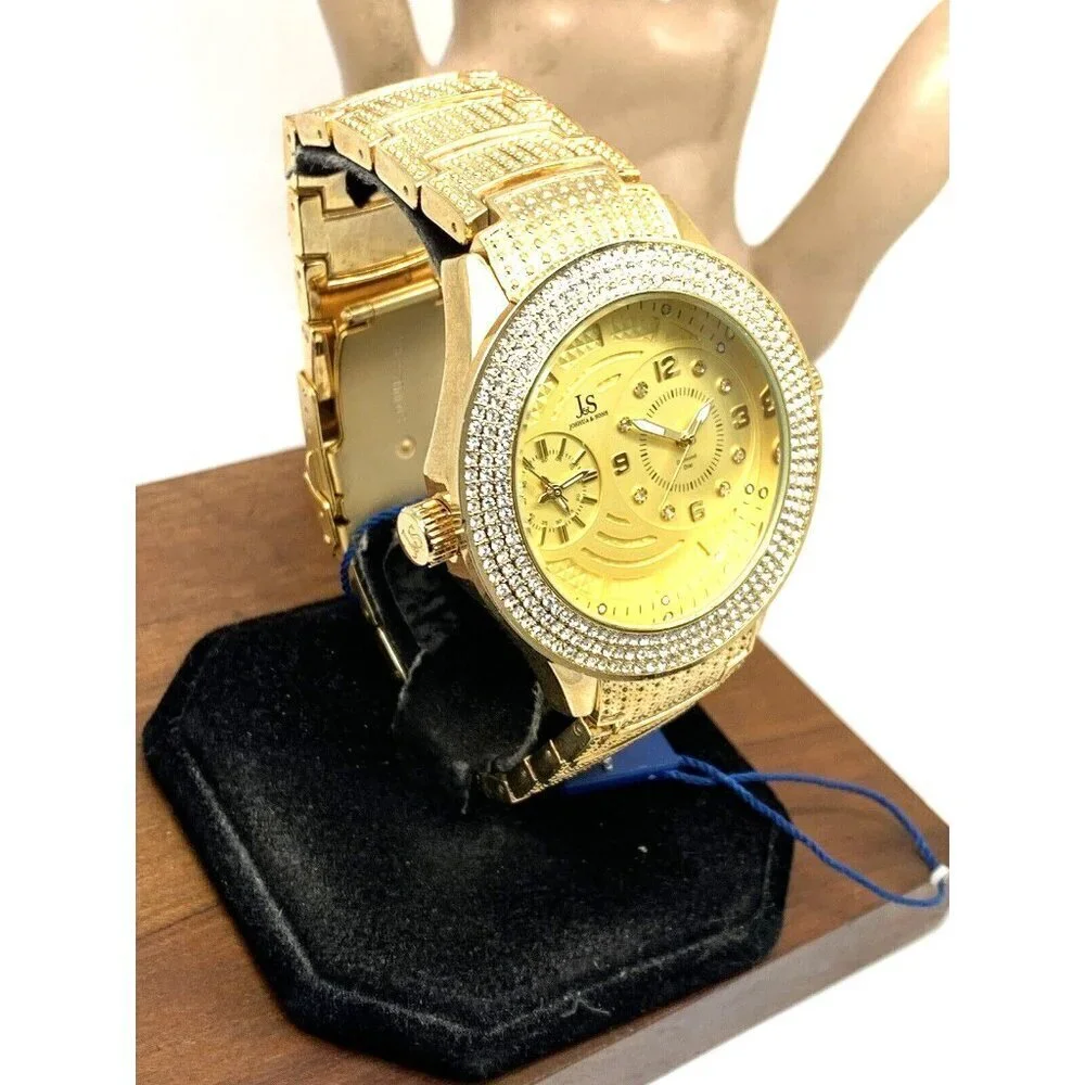Joshua & Sons Men's Watch JS80YG Quartz Dual Time Zone Gold Stainless St…